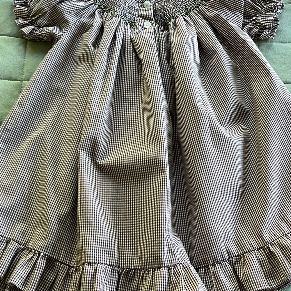 Silly Goose Smocked Cowgirls Brown White Gingham Plaid Dress Size 12 Months - Picture 16 of 16